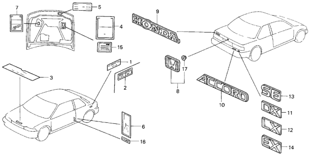 1993 Honda Accord 2 Door LX KA 5MT Emblems Diagram