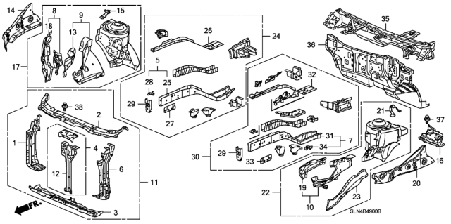 2008 Honda Fit Front Bulkhead - Dashboard Diagram