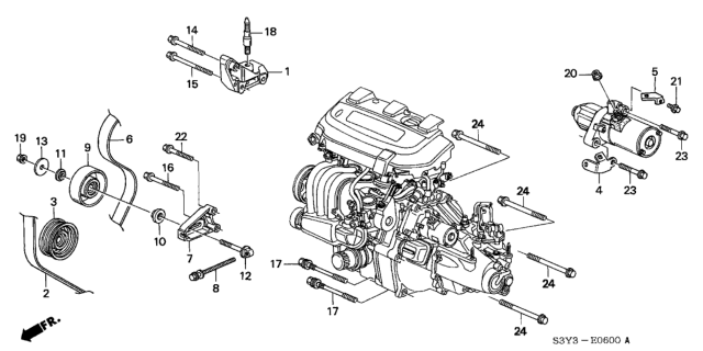 2002 Honda Insight Bracket, Engine Mounting Diagram for 11910-PHM-000