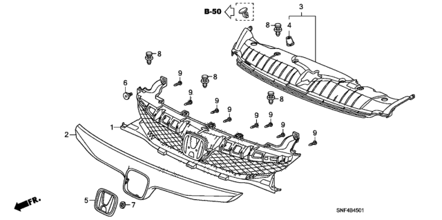 2010 Honda Civic 4 Door GX KA 5AT Front Grille Diagram