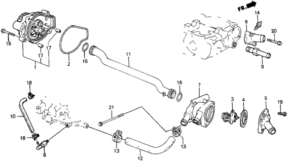 1987 Honda Civic 5 Door 4WD KA 5MT Water Pump - Thermostat Diagram