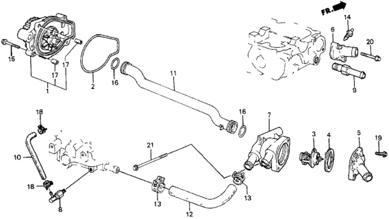 1986 Honda Civic Water Pump - Thermostat Diagram