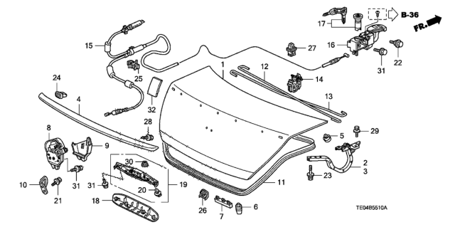 2011 Honda Accord Spoiler Assembly, Trunk (Crystal Black Pearl) Diagram for 71700-TE0-A01ZG