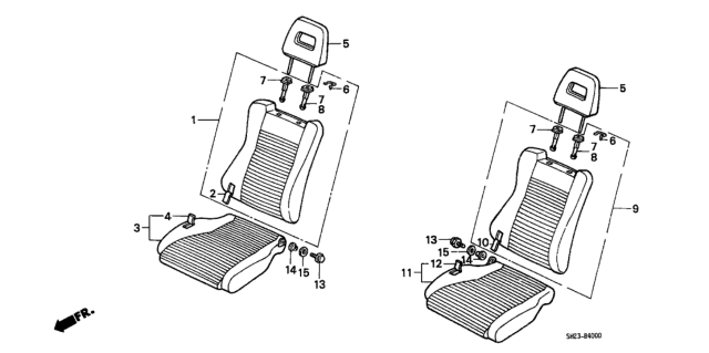 1990 Honda CRX 2 Door HF KH 5MT Front Seat Diagram