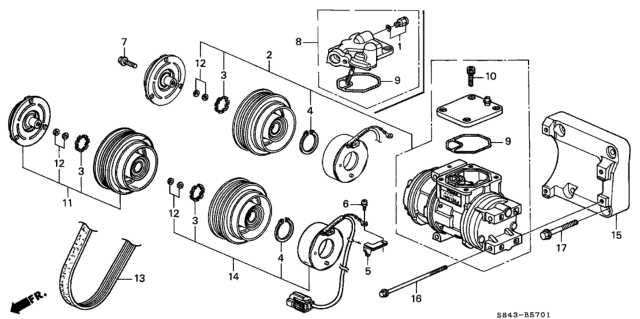 1999 Honda Accord Compressor (Denso) Diagram for 38810-P8A-A01