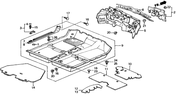 1988 Honda CRX 2 Door HF KH 5MT Floor Mat Diagram
