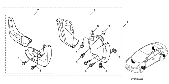 2012 Honda Civic 4 Door EX-L (NAVIGATION/HCM ENGINE) KA 5AT Splash Guards Diagram