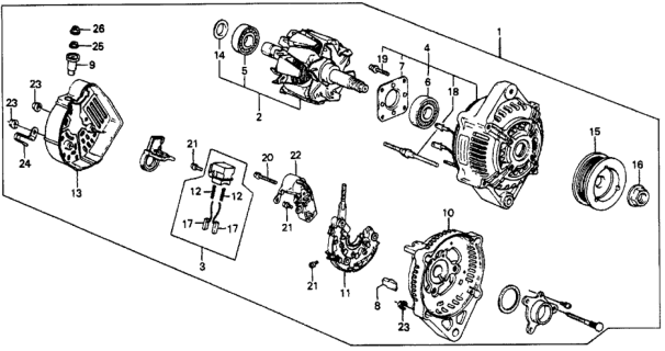 1986 Honda Civic Holder Assembly, Alternator Brush Diagram for 31105-PD1-014