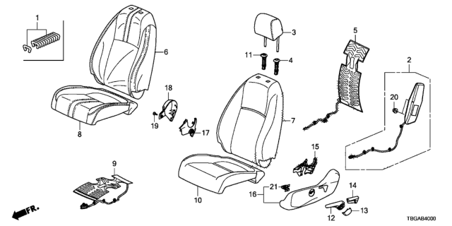 2020 Honda Civic Cover, Left Front Seat Cushion Trim (Cashmere Ivory) Diagram for 81531-TBA-A12ZF