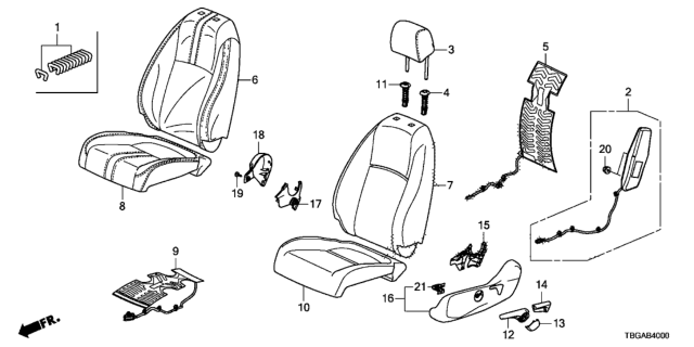 2020 Honda Civic Cover, Left Front Seat Cushion Trim (Deep Black) (Leather) Diagram for 81531-TBG-A72ZC