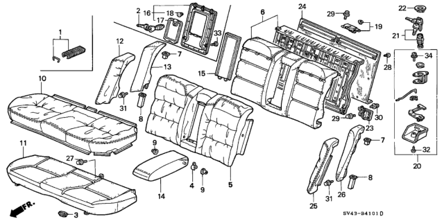 1997 Honda Accord 4 Door LX KL 5MT Rear Seat Diagram