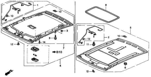 1990 Honda Accord 2 Door EX KA 5MT Headliner Trim Diagram