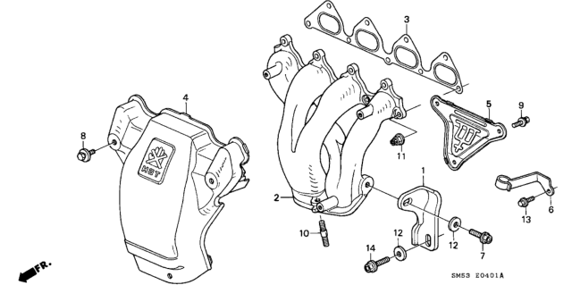 1991 Honda Accord Manifold, Exhuast Diagram for 18100-PT6-A00