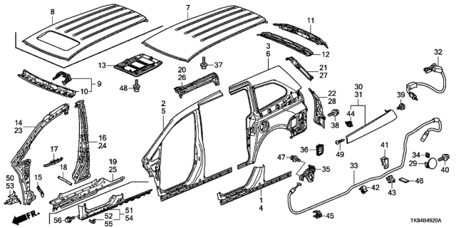 2014 Honda Odyssey Outer Panel - Roof Panel Diagram