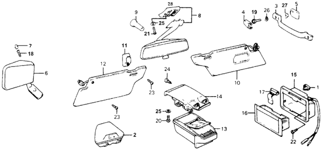 1978 Honda Accord Mirror - Sunvisor Diagram