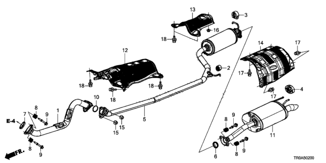 2013 Honda Civic 4 Door LX KL 5AT Exhaust Pipe - Muffler (1.8L) Diagram
