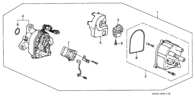 1994 Honda Accord Distributor Assembly (Td-59U) (Tec) Diagram for 30100-P0J-A01