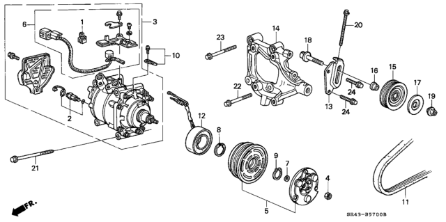 1992 Honda Civic 4 Door LX KL 5MT A/C Compressor (Sanden) Diagram 1