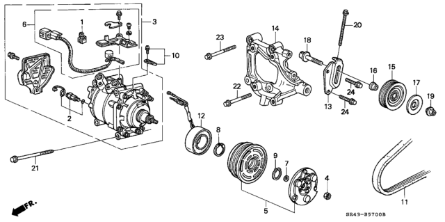 1992 Honda Civic A/C Compressor (Sanden) Diagram 1