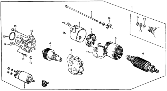 1987 Honda CRX 2 Door HF KA 5MT Starter Motor (Mitsuba) Diagram