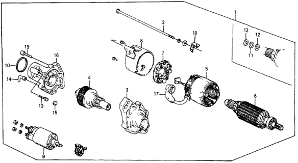 1987 Honda CRX Starter Motor Assembly (1.0Kw Sm-302-07) (Mitsuba) Diagram for 31200-PE0-665RM