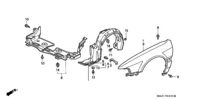 1991 Honda Accord Panel, Left Front Fender Diagram for 60261-SM4-A01ZZ