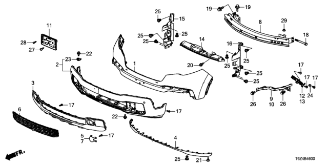 2017 Honda Ridgeline Garnish, FR. Bumper Face Skid Diagram for 71110-T6Z-A10