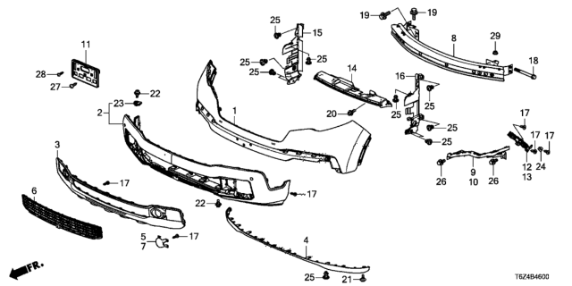 2017 Honda Ridgeline Mesh, Front Bumper (Lower) Diagram for 71113-T6Z-A00