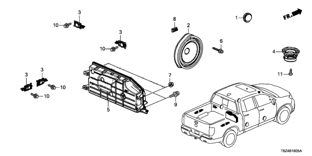 2017 Honda Ridgeline Speaker Assembly, Exciter Diagram for 39120-T6Z-A11