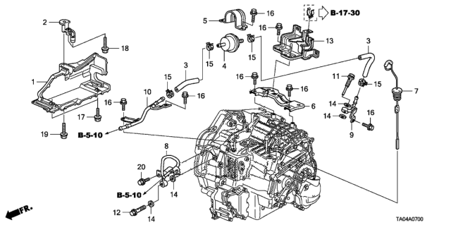 2009 Honda Accord 4 Door LX+ (PZEV) KL 5AT AT Oil Level Gauge - ATF Pipe (L4) Diagram