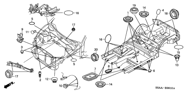 2004 Honda Civic 4 Door LX (SIDE SRS) KA 5MT Grommet (Front) Diagram