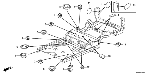 2021 Honda Ridgeline Grommet (Floor) Diagram