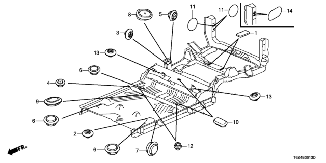 2017 Honda Ridgeline 4 Door RTL (2WD) KA 6AT Grommet (Floor) Diagram