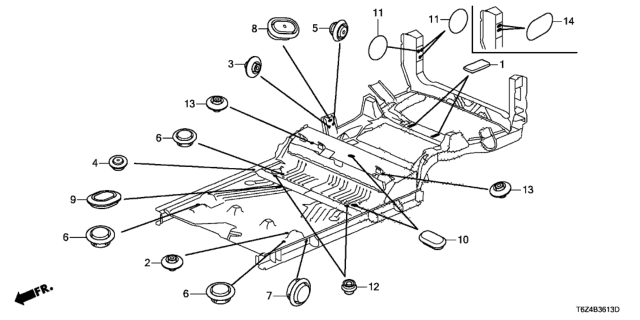 2017 Honda Ridgeline Grommet (Floor) Diagram