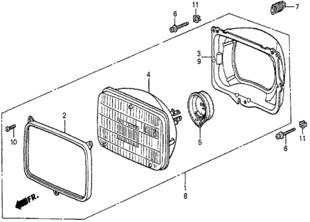 1985 Honda Prelude Headlight Assembly, Driver Side Diagram for 33150-SB0-661