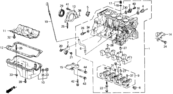 1991 Honda Prelude Cylinder Block - Oil Pan Diagram