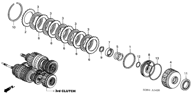 2004 Honda Accord Piston, Third Clutch Diagram for 22670-P7W-013