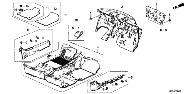 2011 Honda CR-Z Insulator, Dashboard Diagram for 74260-SZT-G00