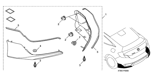 2020 Honda Civic 2 Door LX KA CVT Spoiler - Rear Underbody Diagram