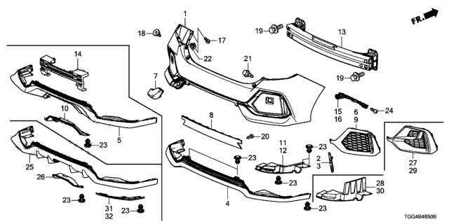 2020 Honda Civic Spacer, L. RR. Bumper Side Diagram for 71598-TGG-A01