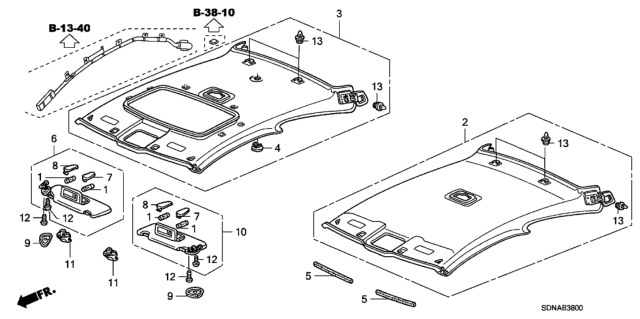 2007 Honda Accord 2 Door LXV6 KA 5AT Roof Lining Diagram