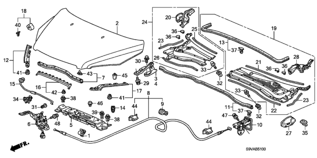 2008 Honda Pilot 5 Door LX-VP (2WD) KA 5AT Engine Hood Diagram