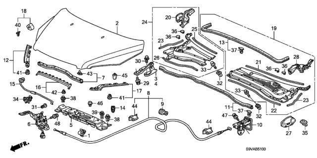 2008 Honda Pilot Engine Hood Diagram