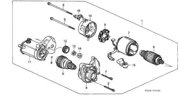 1991 Honda CRX 2 Door SI KA 5MT Starter Motor (Denso) Diagram