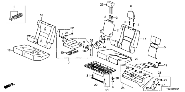 2017 Honda Ridgeline 4 Door RTL (2WD) KA 6AT Rear Seat (Driver Side) Diagram