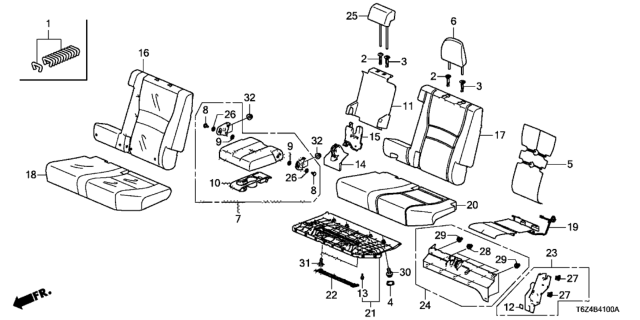 2017 Honda Ridgeline Armrest, Rear Seat (Shadow Beige) Diagram for 82180-T6Z-A01ZA