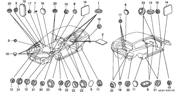 1994 Honda Civic 3 Door SI (ABS) KA 5MT Grommet Diagram