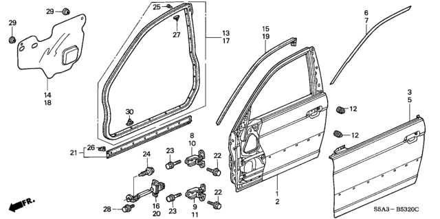 2002 Honda Civic 4 Door EX KA 5MT Front Door Panels Diagram