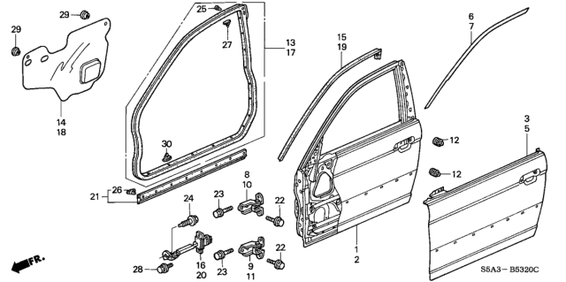 2003 Honda Civic Weatherstrip, R. FR. Door Diagram for 72310-S5A-003