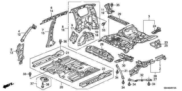 2004 Honda CR-V Panel, L. RR. (Inner) Diagram for 64700-SCA-E00ZZ